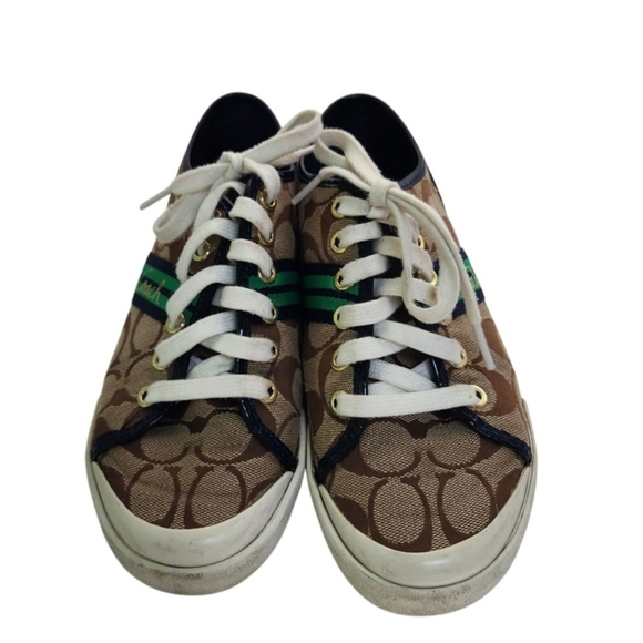 Coach Folly Signature Fashion Sneakers Tan Navy Green Size 6.5B - Picture 3 of 9